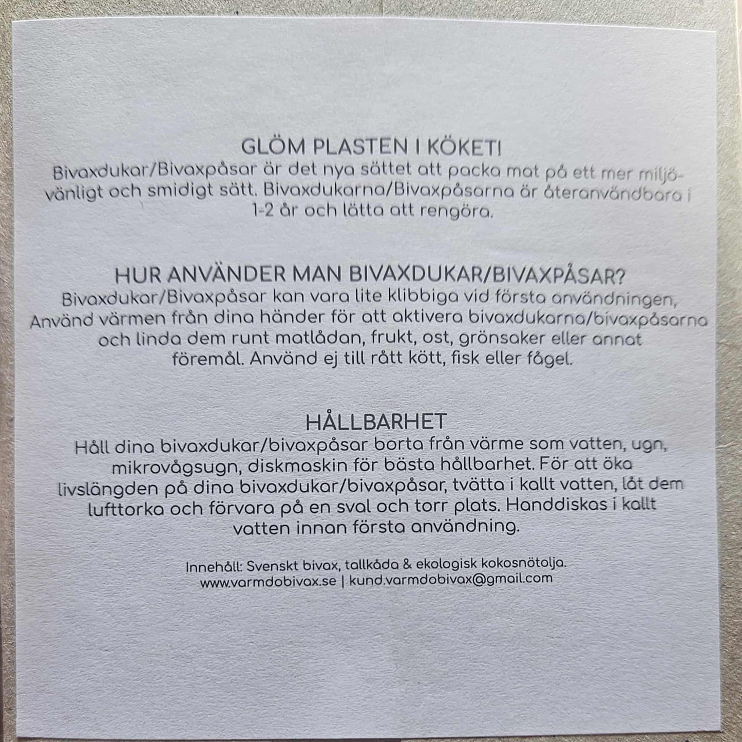 Bivaxpåse information - Naturboden