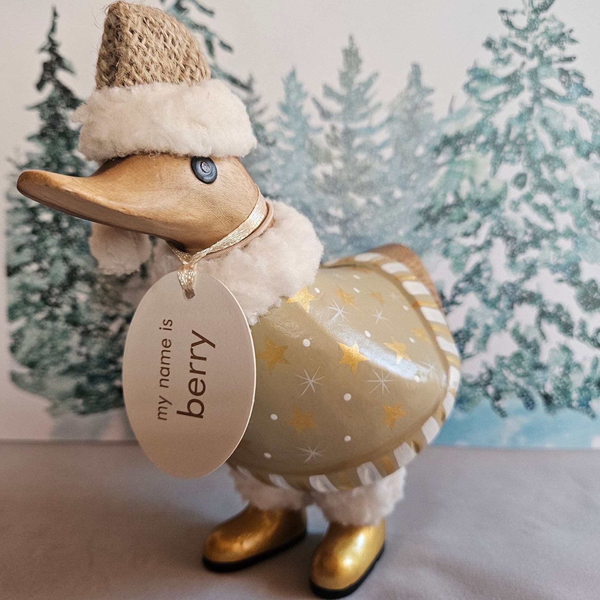 Berry julanka i bambu med vinter bakgrund - Naturboden