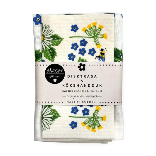Gåvoset med disktrasa och kökshandduk - Sommarblommor