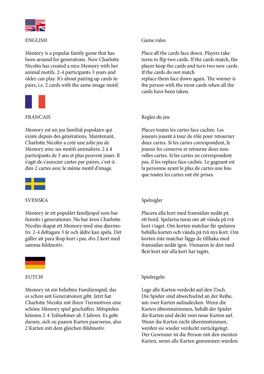 Memory regler flera språk