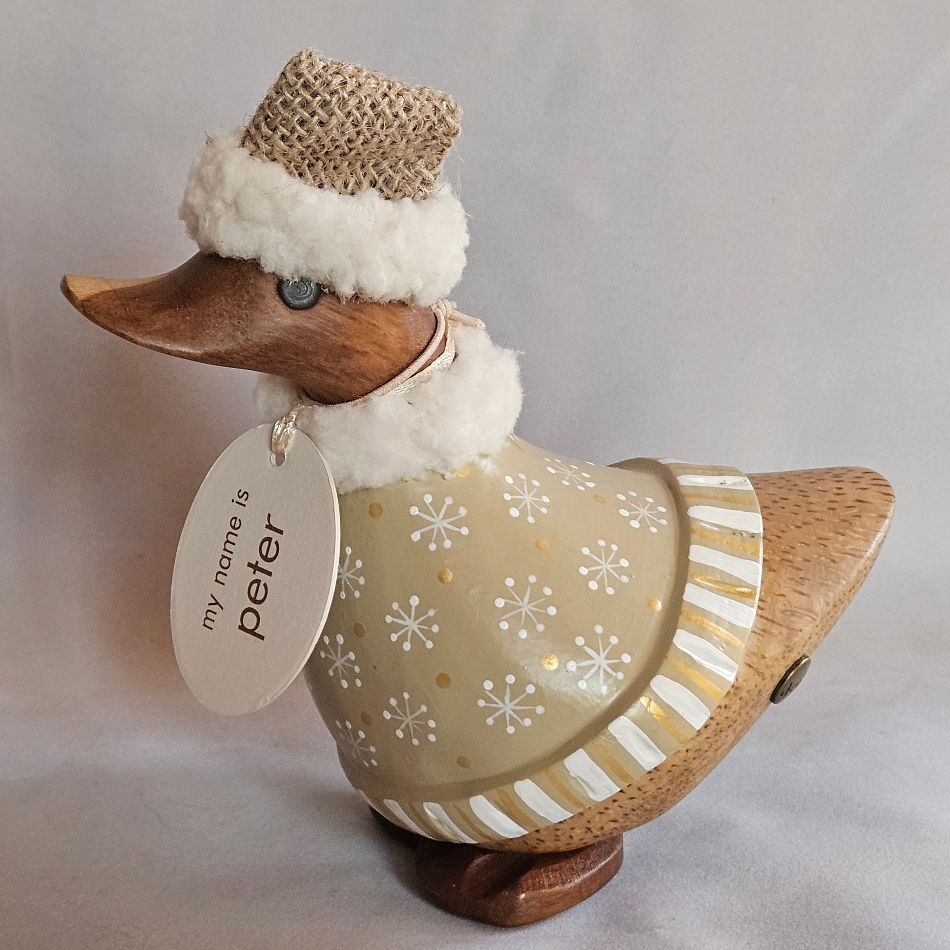 julanka i bambu med beige och vit dress med mössa - Naturboden