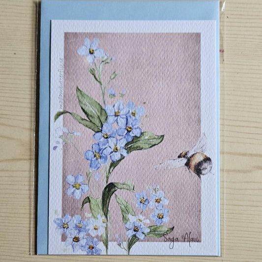 Vykort Förgätmigej och humla