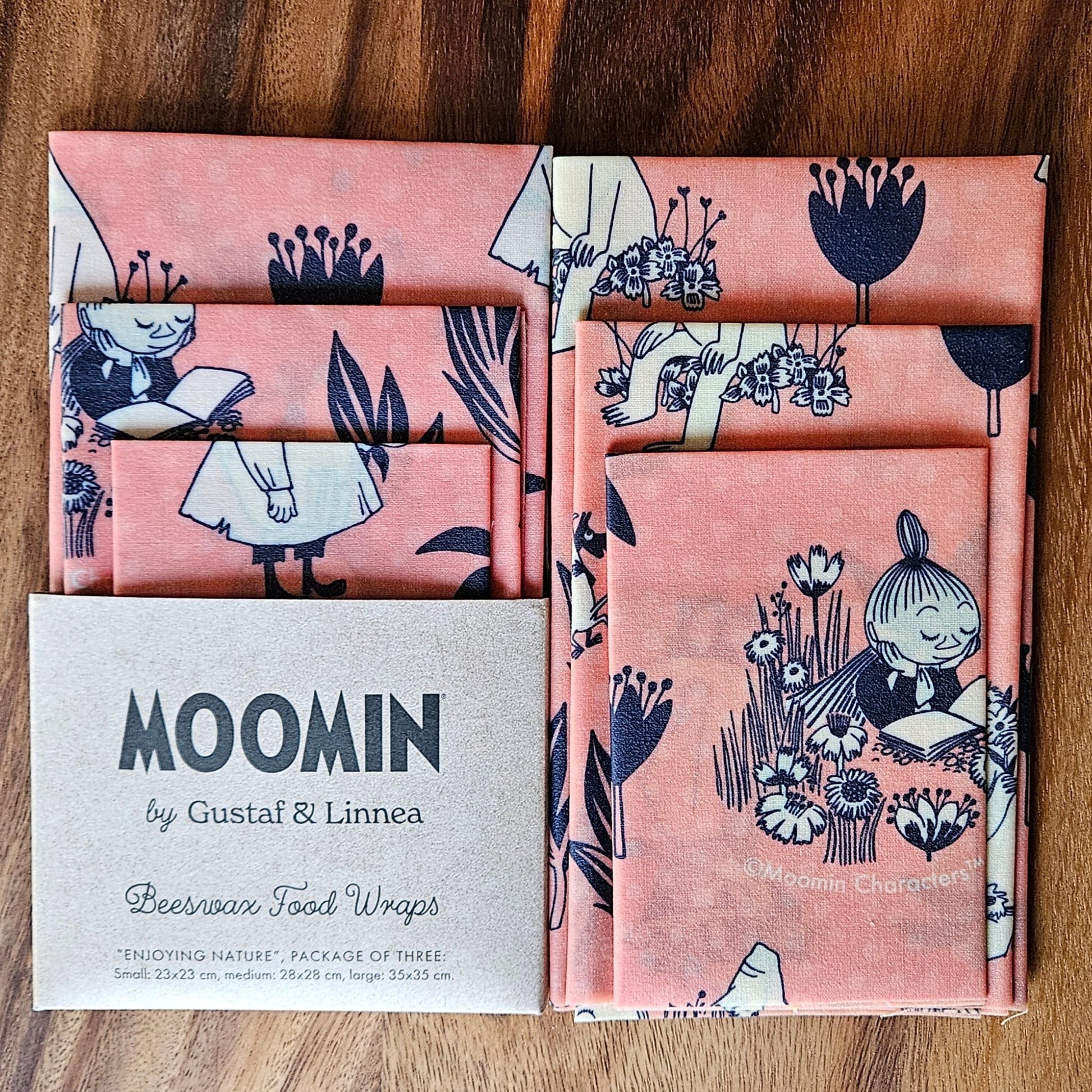 Bivaxdukar 3-p Moomin, rosa  "Enjoying nature" - Naturboden