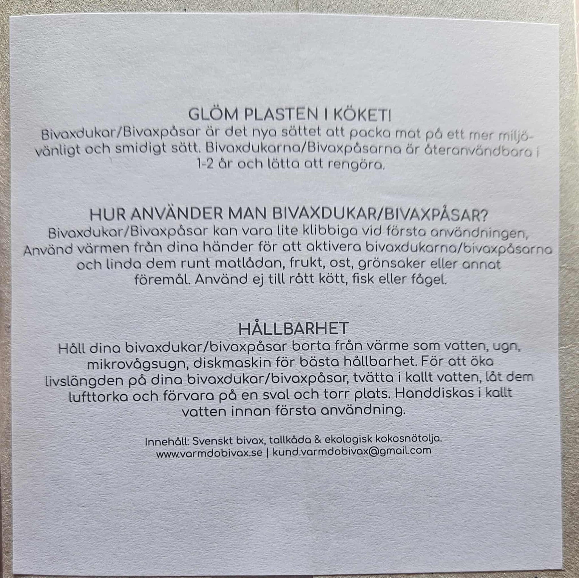 Bivaxpåse information - Naturboden
