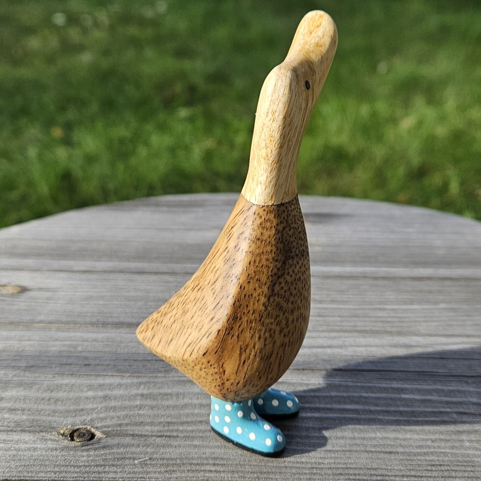 anka i bambu Dinky ducks blå stövlar med vita prickar - Naturboden