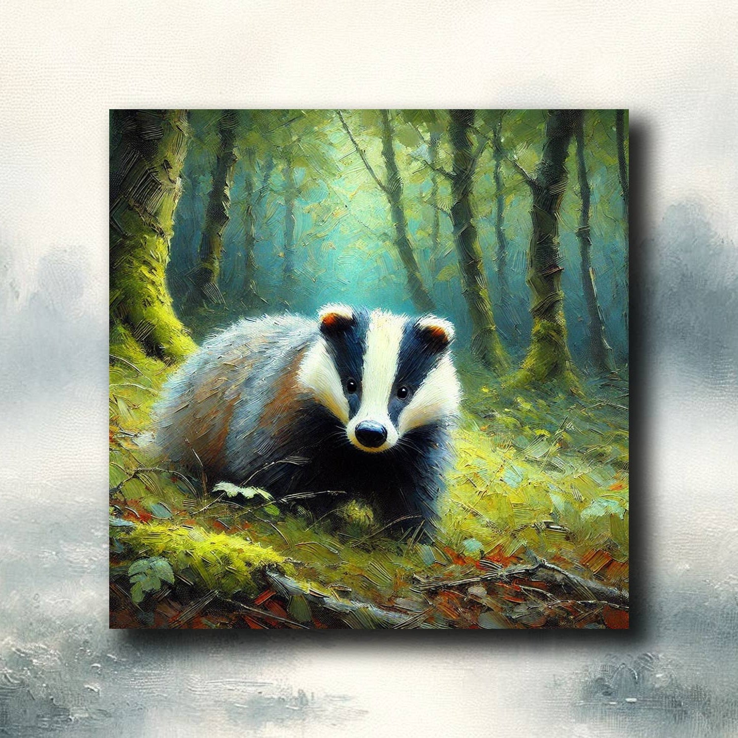 Kylskåpsmagnet med en söt grävling i skogen - Naturboden