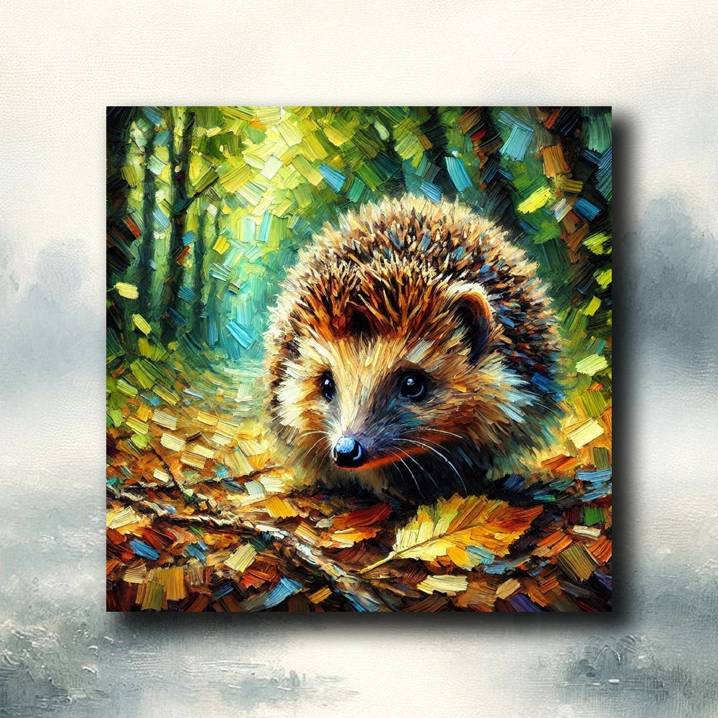 Kylskåpsmagnet med en charmig igelkott bland höstlöv - Naturboden