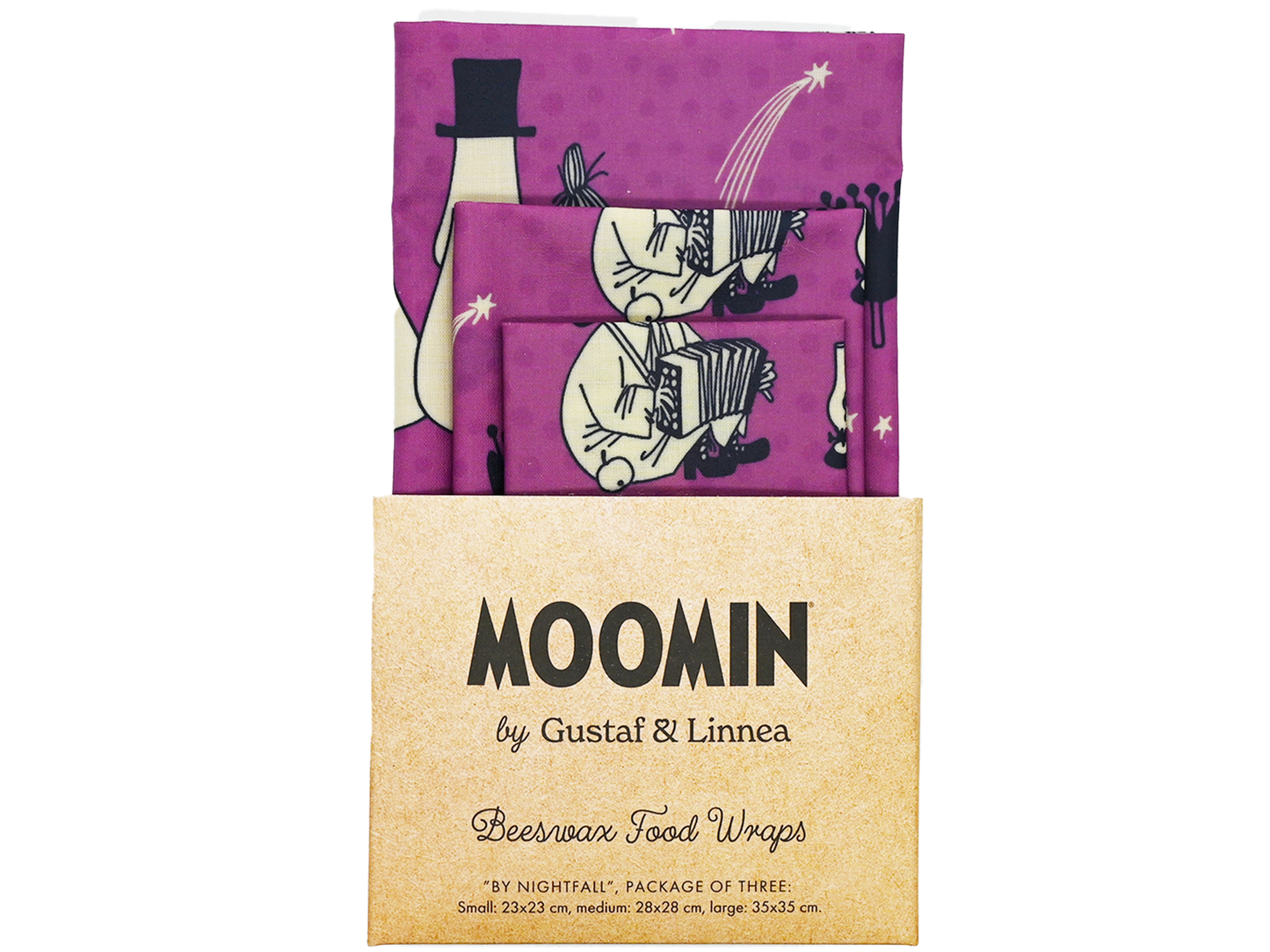 Bivaxdukar 3-p Moomin "By nightfall"  lila - Naturboden