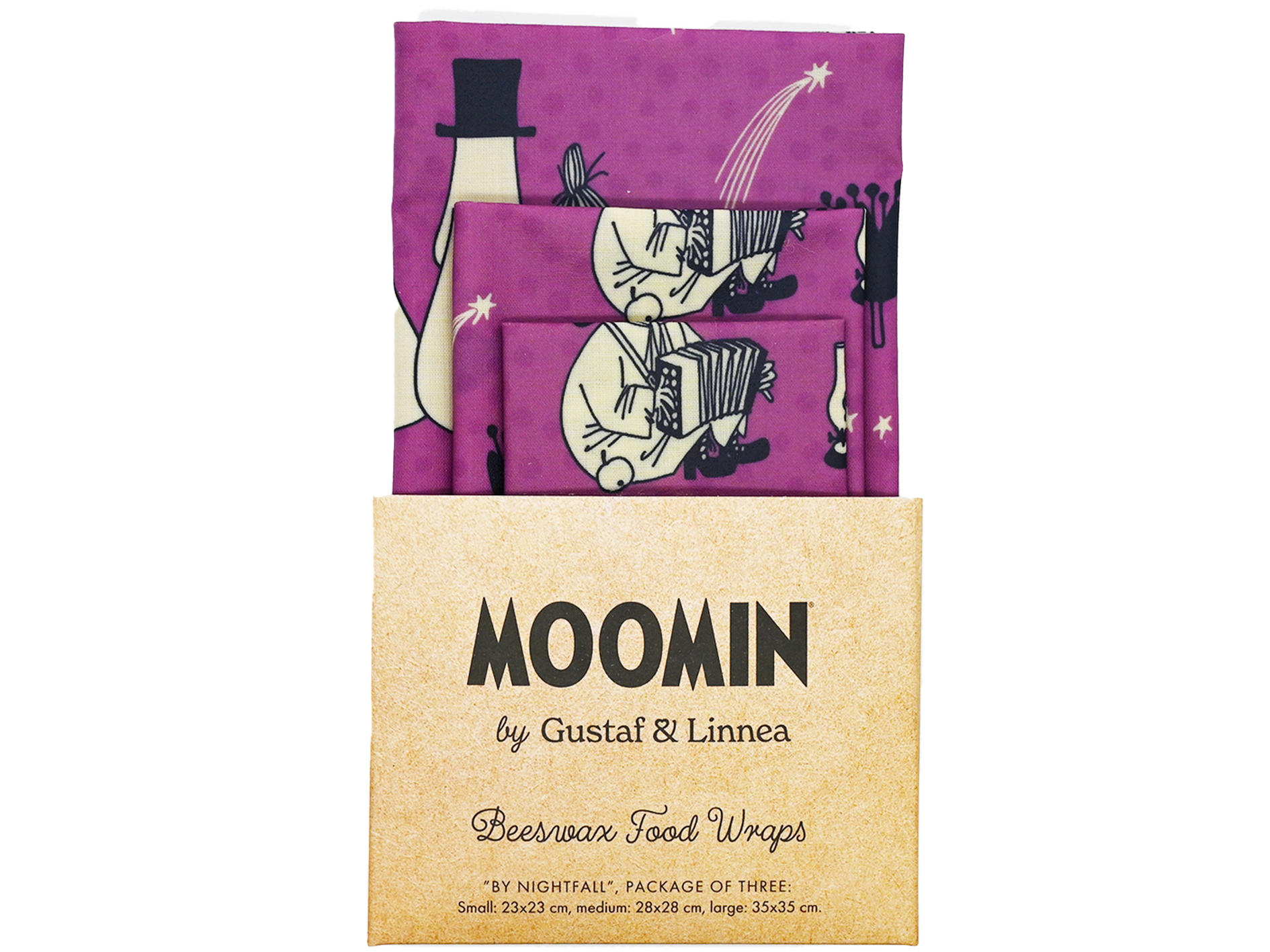 Bivaxdukar 3-p Moomin "By nightfall"  lila - Naturboden